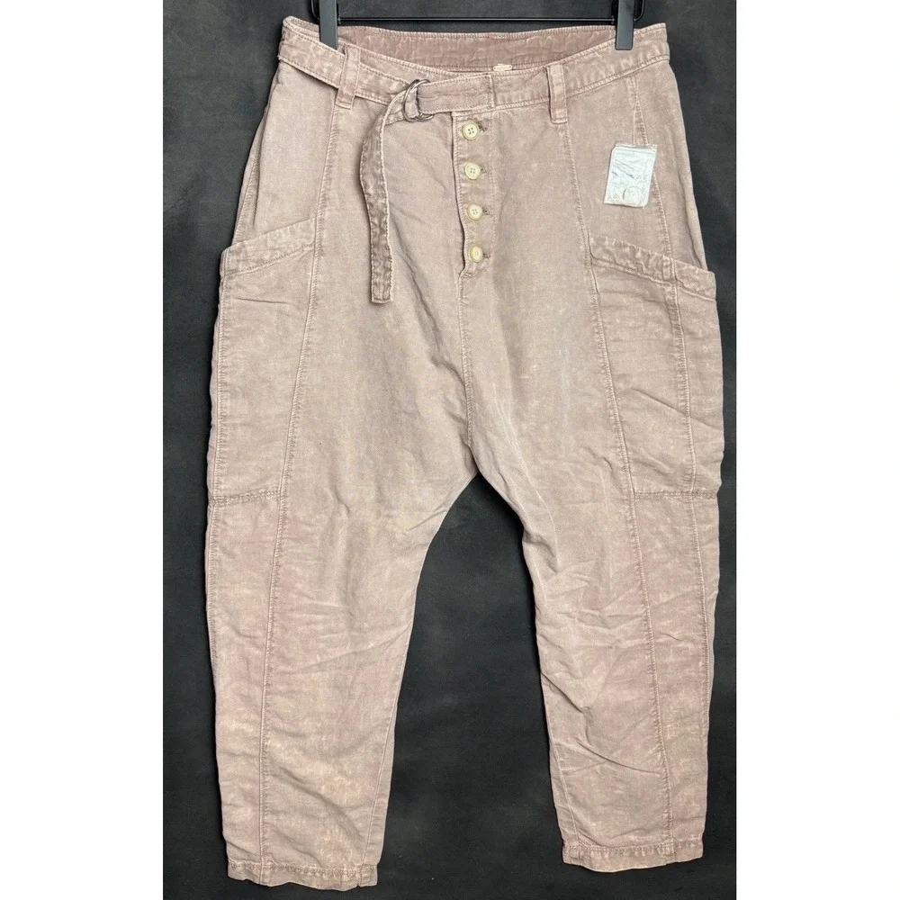 Free People‎ Kyoto Cargo Pants 4 Boho Harem Tapered Belted UTILITARIAN NWT